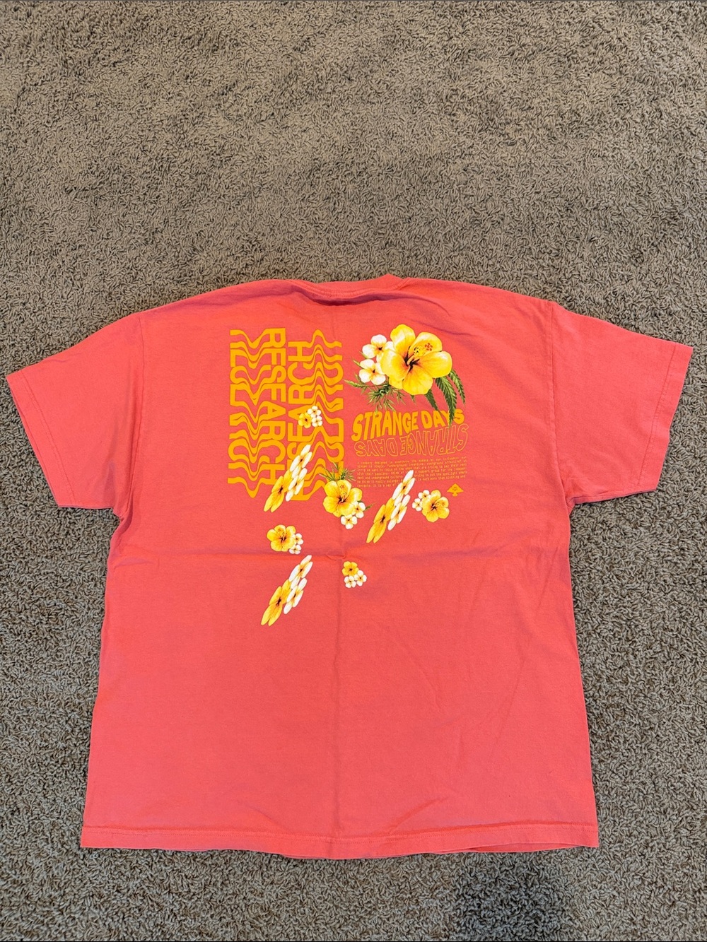 Lrg Coral Tee with Yellow Floral Logo